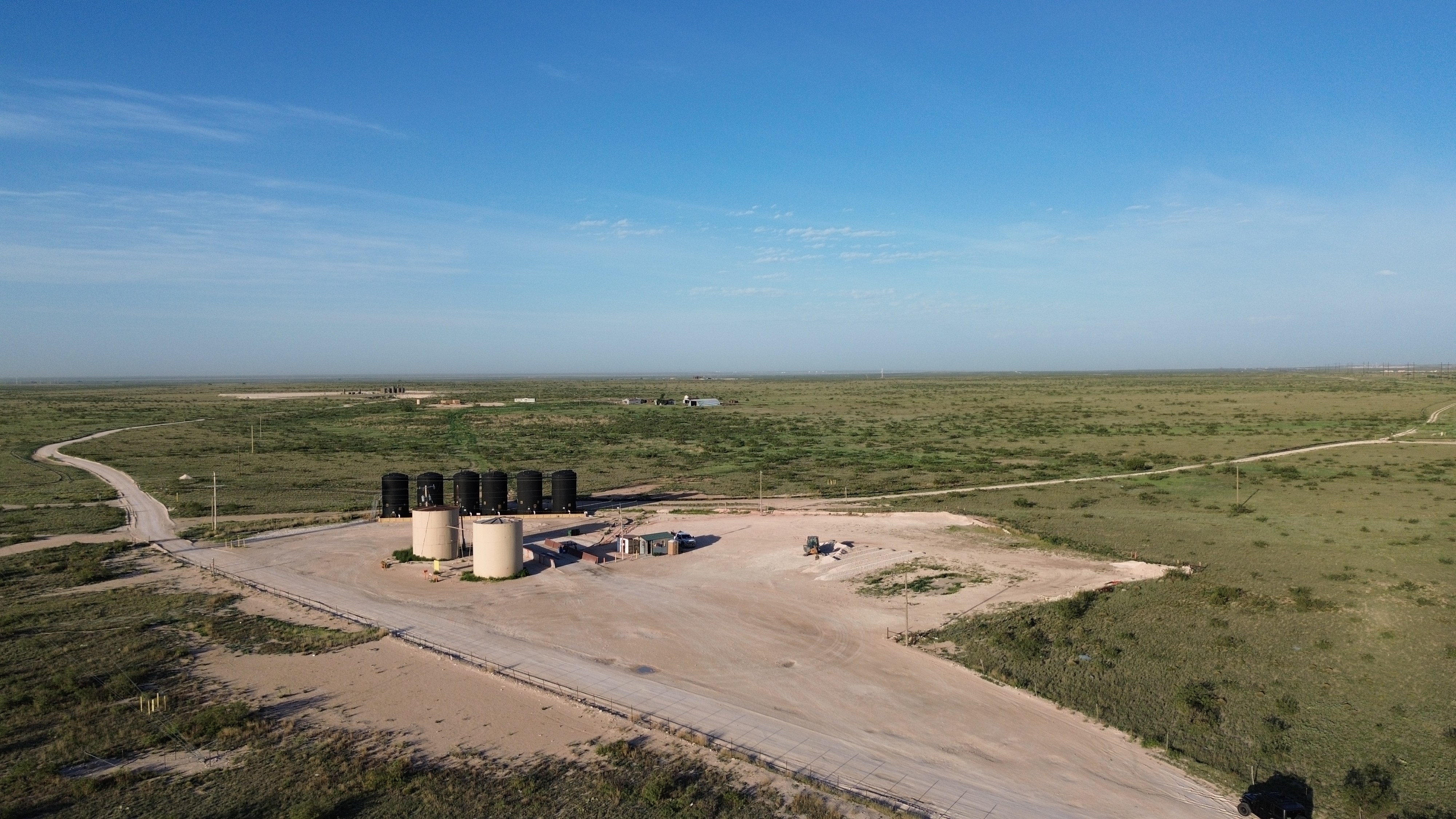 Aerial view of the Salty Dog Brine supply facility and tank battery west of Hobbs, New Mexico