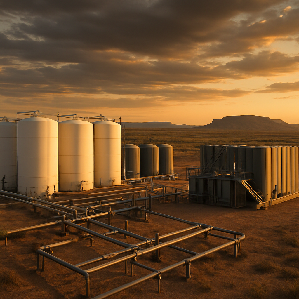 Salty Dog Brine supply station with storage tanks in the southeast New Mexico desert