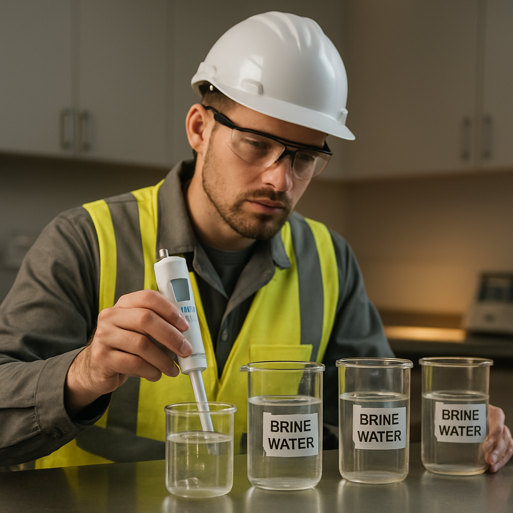 Technician testing brine samples in the lab